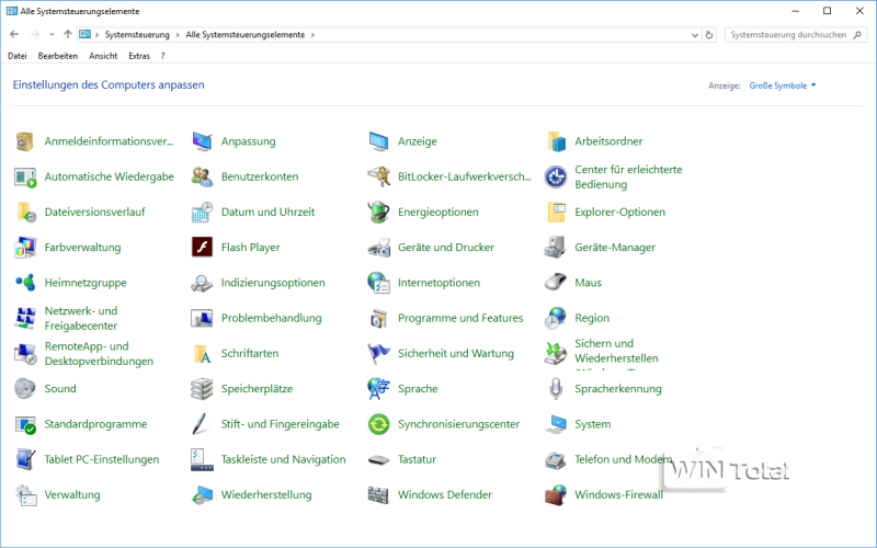 Systemsteuerung in Windows 10 