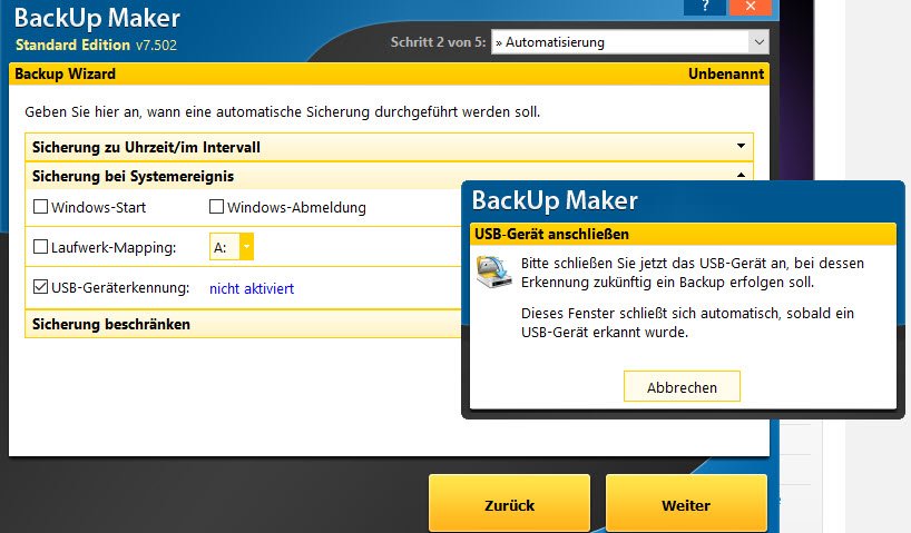 Backup Maker USB Geräteerkennung