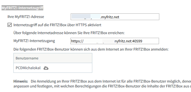 Berechtigter Benutzer für den MyFRITZ!-Internetzugriff
