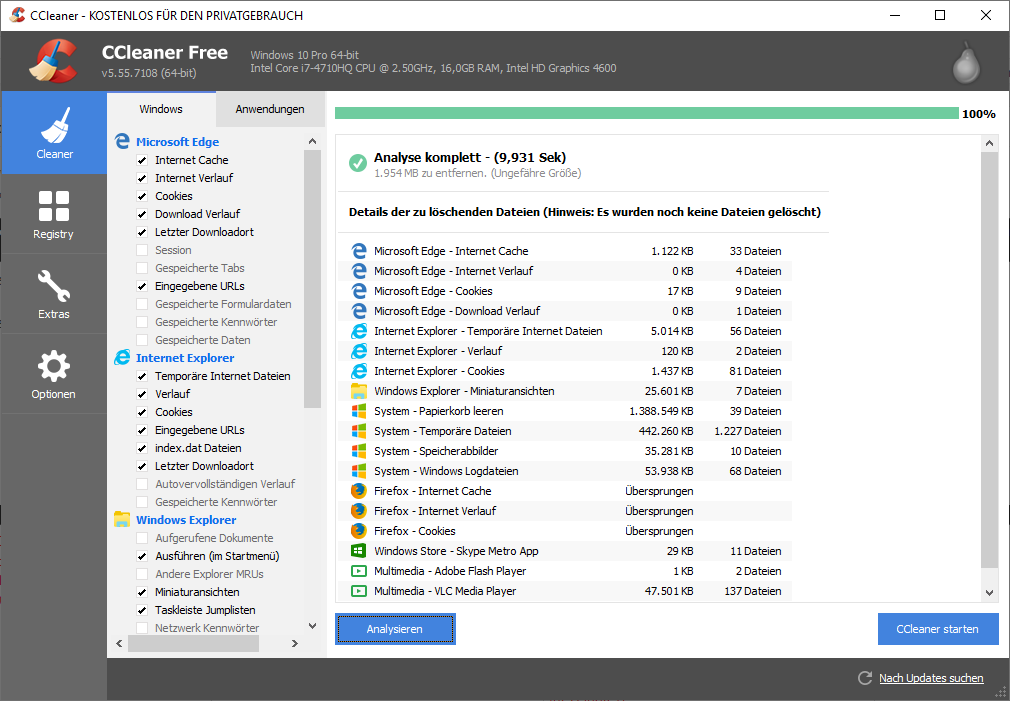 CCleaner Analyse