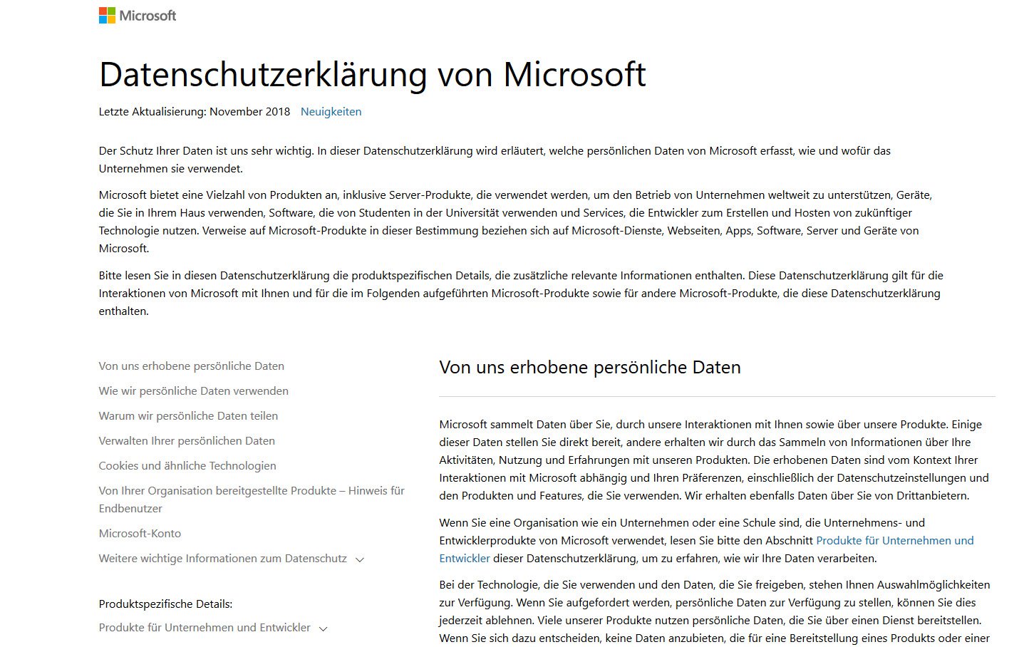 Datenschutzerklärung von Microsoft
