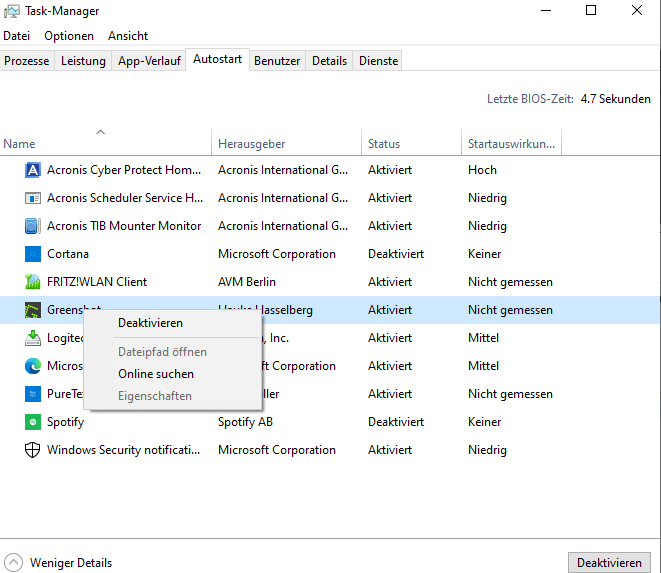 Der Task-Manager von Windows kennt Autostart-Einträge