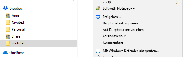 Dropbox Integration in Windows
