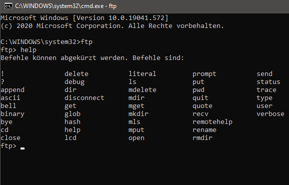 FTP über die Kommandozeile von Windows