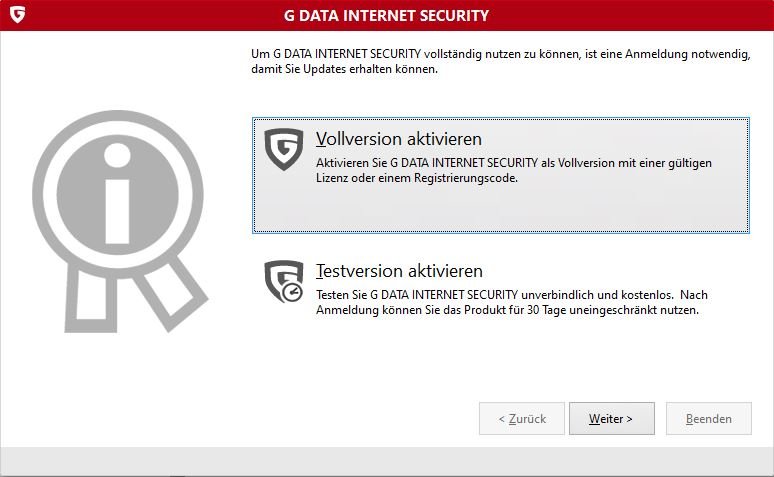 G DATA Internet Security aktivieren