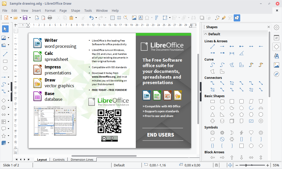 Screenshot der Software LibreOffice Draw auf einem Linux Desktop 