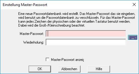 Password Safe Test Masterpasswort erneut eingeben