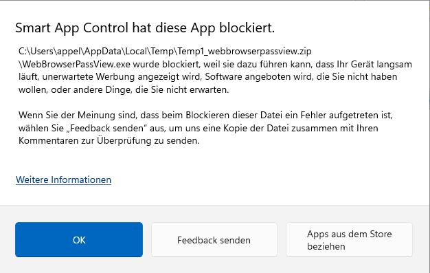 Smart App Control hat eine App blockiert