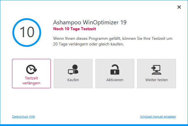 Testzeitraum von Ashampoo WinOptimizer 19 verlängern