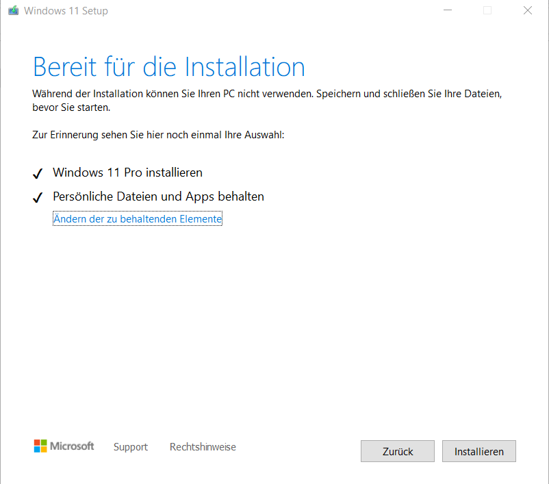 Windows 11 Upgrade daten behalten