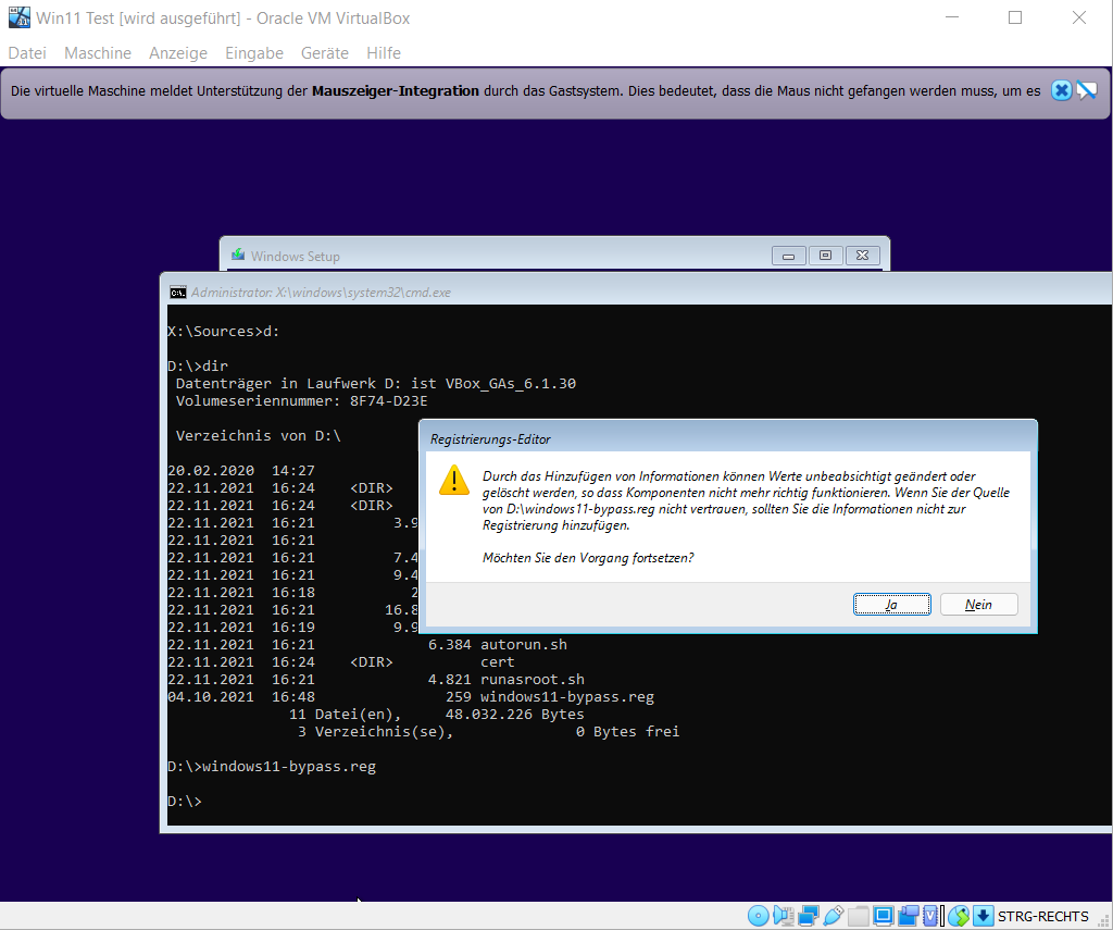 Windows 11 bypass reg für VirtualBox