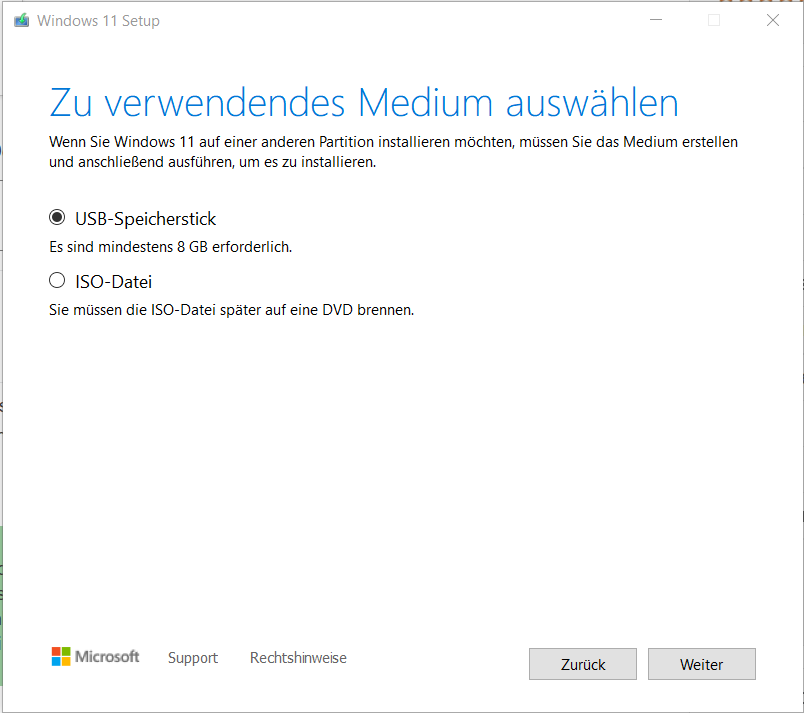 Mit dem Windows 11 Media Creation Tool können Sie Auf Windows 11 upgraden.
