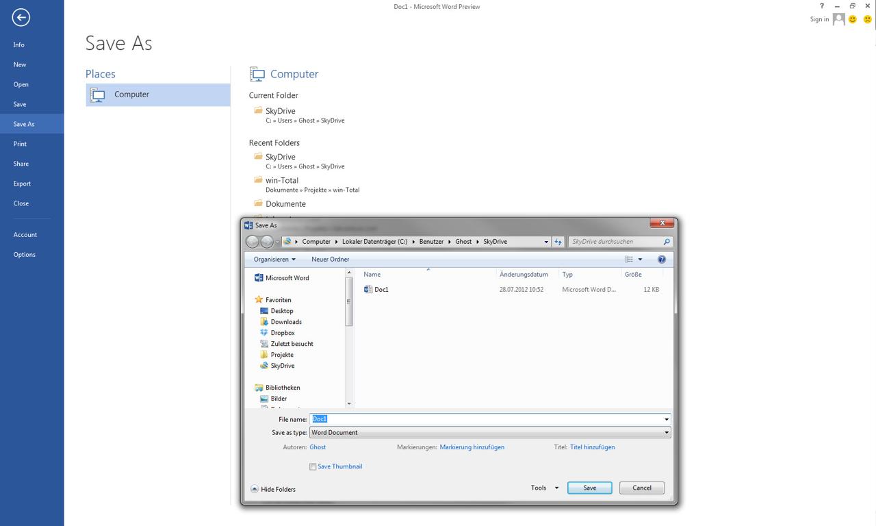 Office 2013 und SkyDrive-Integration
