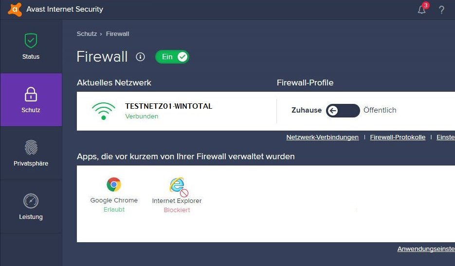 Die Firewall-Einstellungen in Avast Internet Security 2019.
