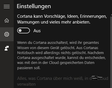 Cortana abgeschaltet