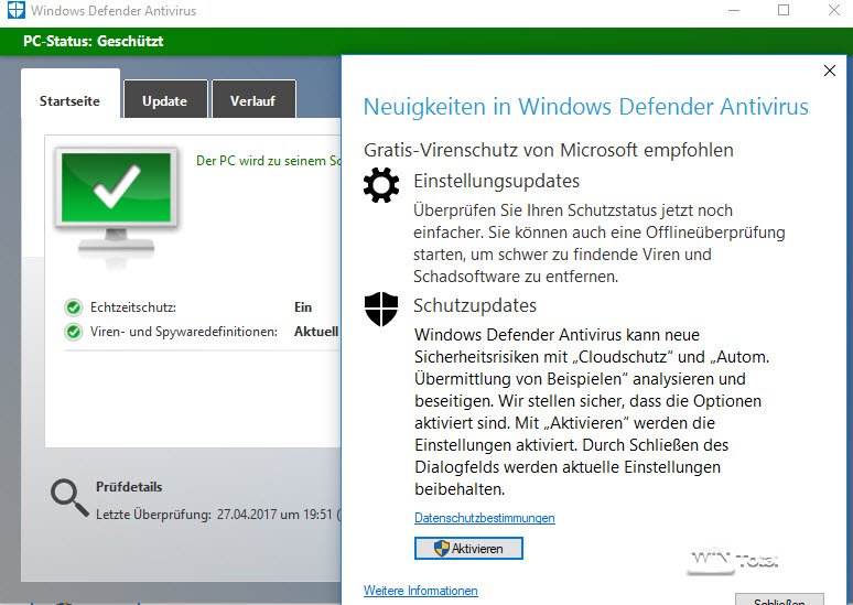 Windows Defender unter Windows 10 mit GUI