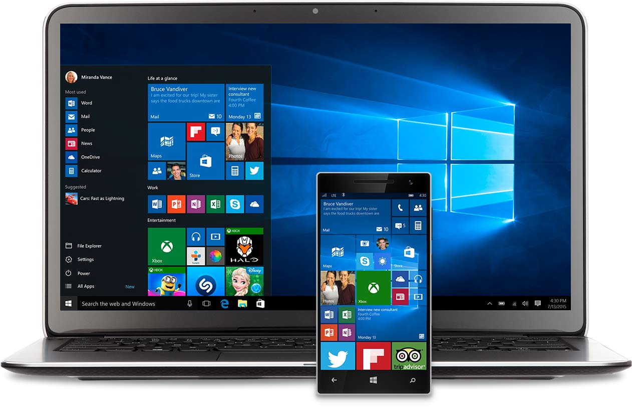 Windows 10 auf Laptop und Smartphone