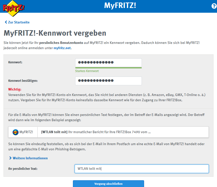 MyFRITZ!-Kennwort für den FRITZBox Fernzugriff vergeben
