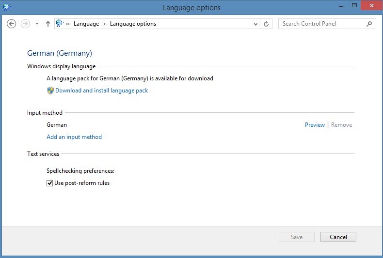 Sprache unter Windows 8.1
