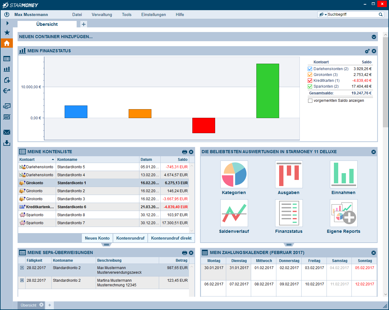 Screenshot der StarMoney Online Banking Software