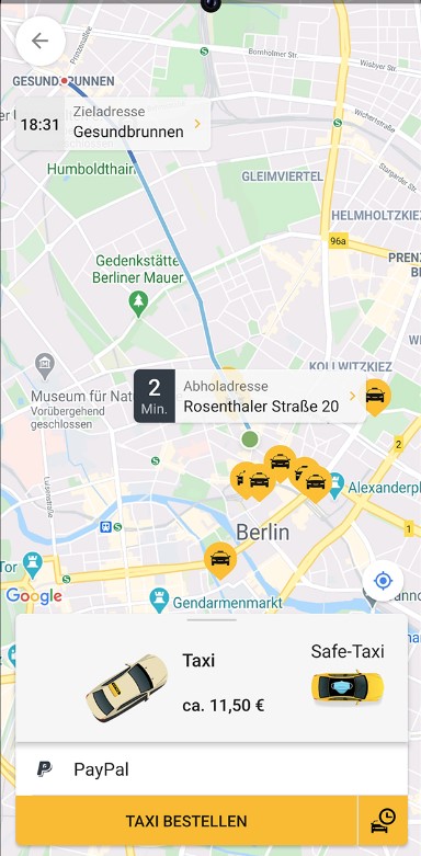 Screenshot der Taxi.eu-App