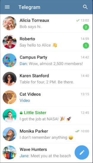 Screenshot der Telegram App