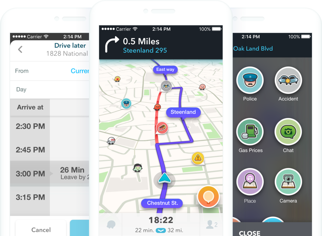 Screenshot der Waze Navigations App für Auto, LKW und Motorrad