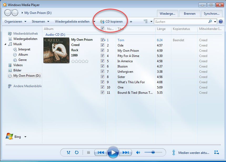 MP3 aus Audio-CD mit Windows Media Player erstellen
