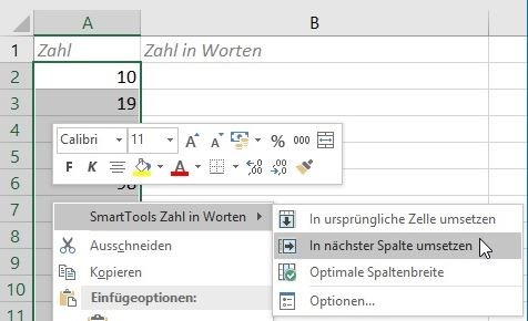 Screenshot des Zahl in Worten Excel Add-Ins